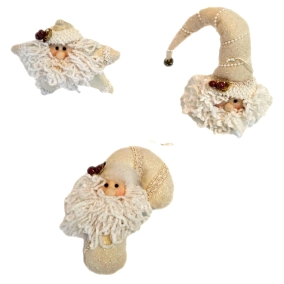 Handmade Other - Handmade Christmas ornaments White glitter Santa hanging tree ornaments 3pc Set
